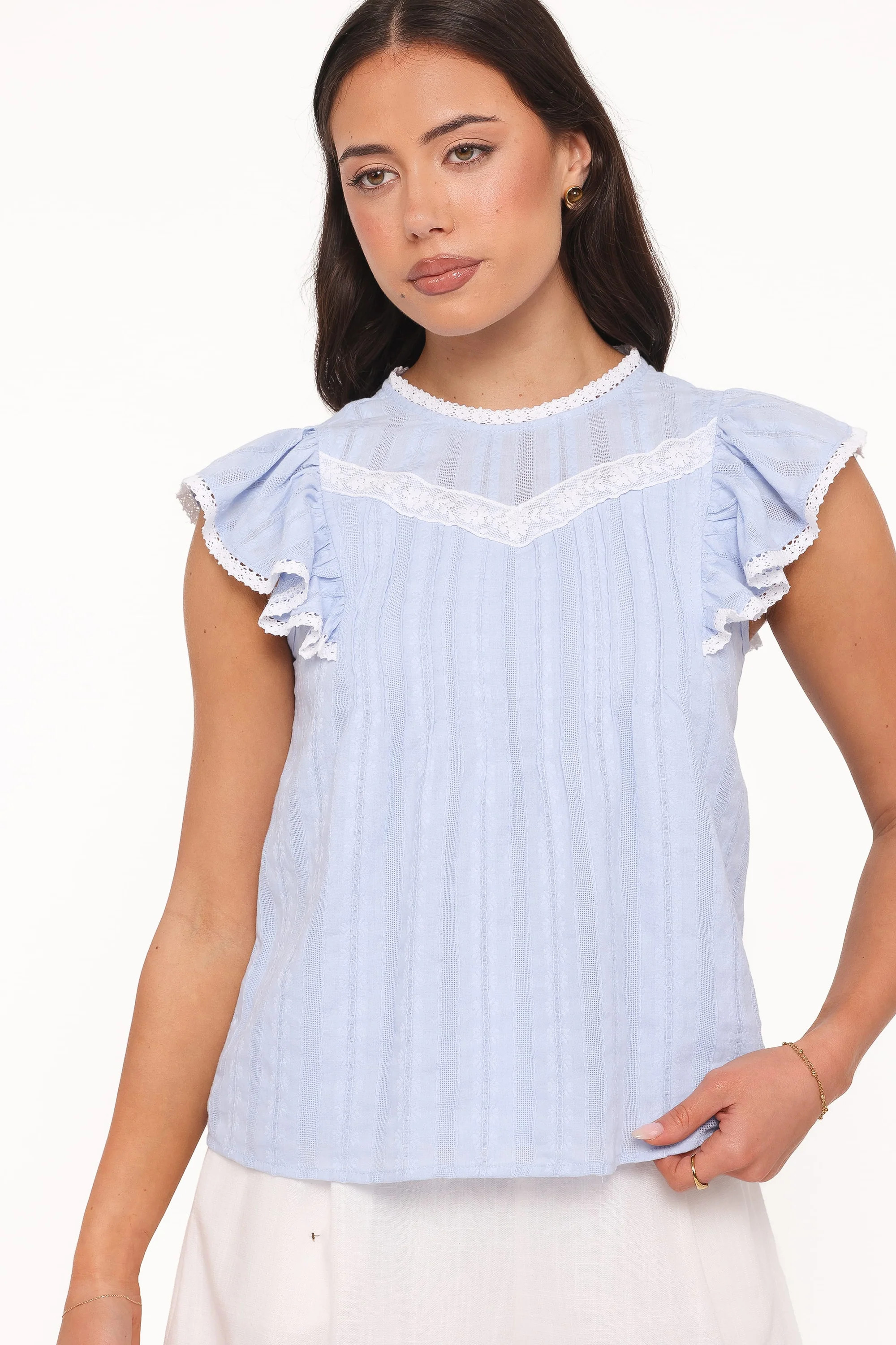 Laoise Lace Inset Ruffle Top - Light Blue | Petal & Pup (US)