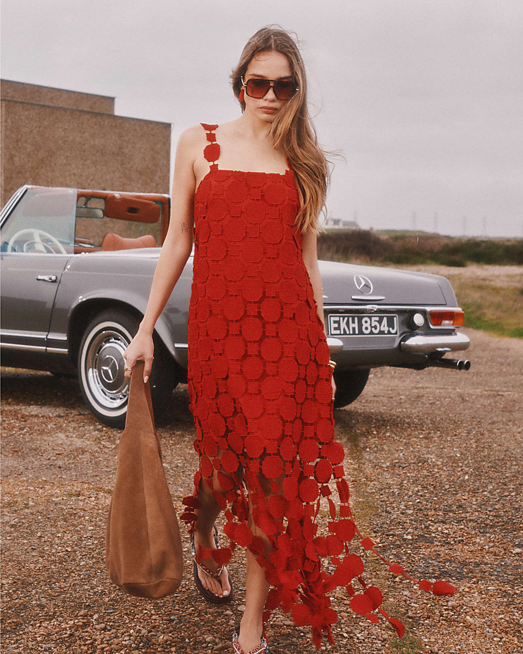 Red Crochet Fringed Occasion Midi Shift Dress | River Island UK & IE