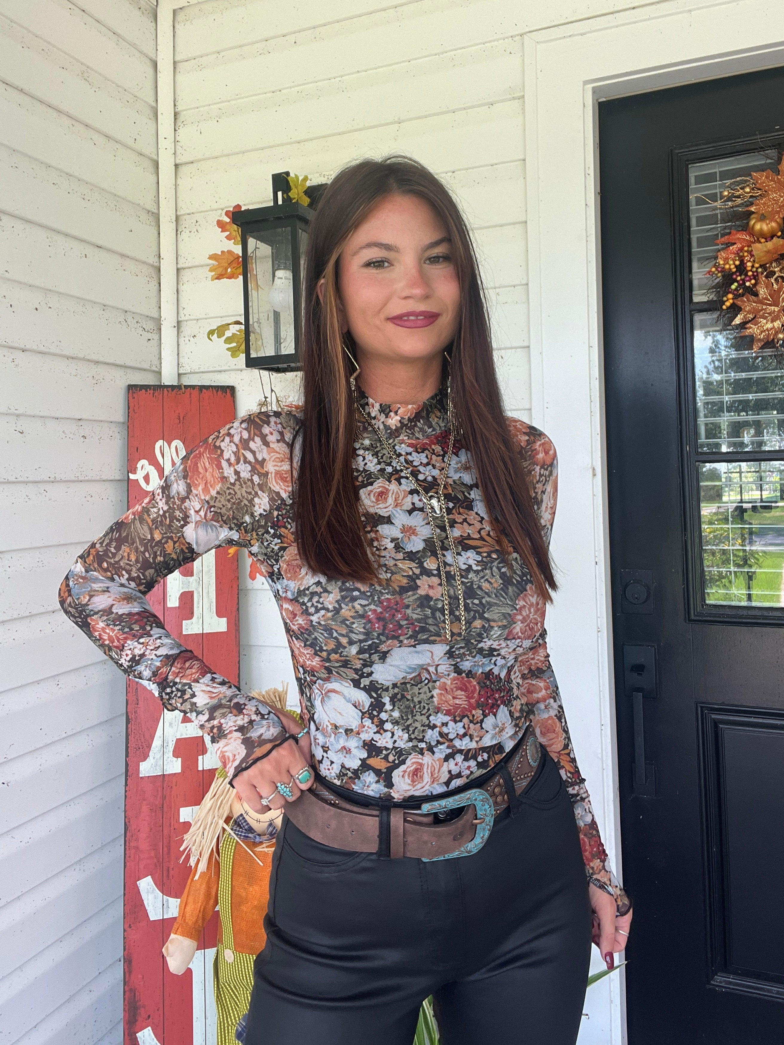 Floral Mesh Long Sleeve Top | Willow Boutique