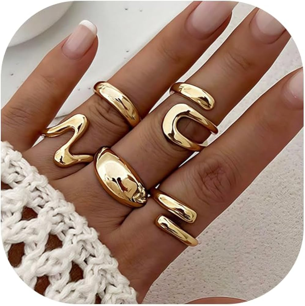 YEEZII Chunky Gold Rings for Women Non Tarnish, 18K Gold Plated Stackable Thumb Ring, Statement W... | Amazon (US)