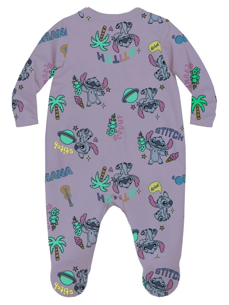 Stitch Baby Girl Printed Long Sleeve Footed Sleep N Play, Sizes Newborn- 9 Months | Walmart (US)