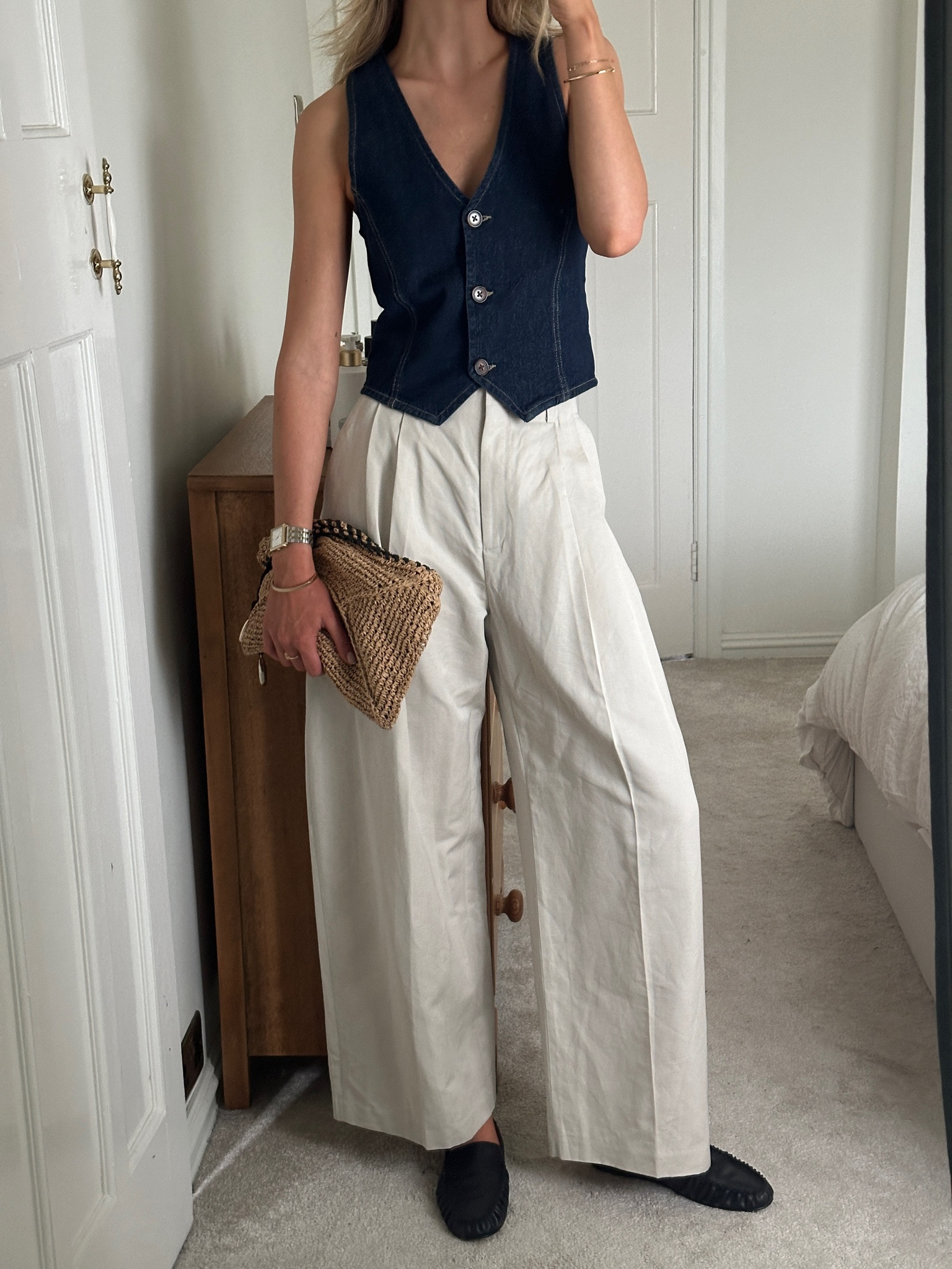 Nobodys Child, & Other Stories, Flattered, Cos, barrel trousers, wide leg trousers, denim waistcoat, raffia bag, loafers 

#LTKuk #LTKsummer #LTKeurope