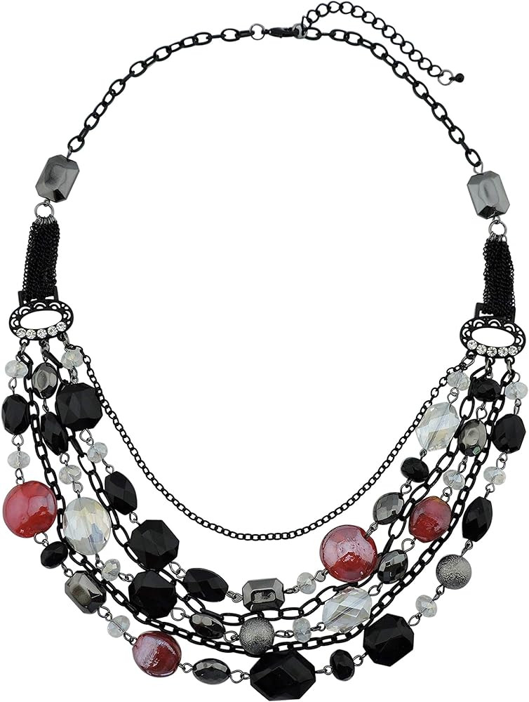 Bocar Multi Layer Chain Crystal Colored Glaze Statement Women Strand Necklace | Amazon (US)