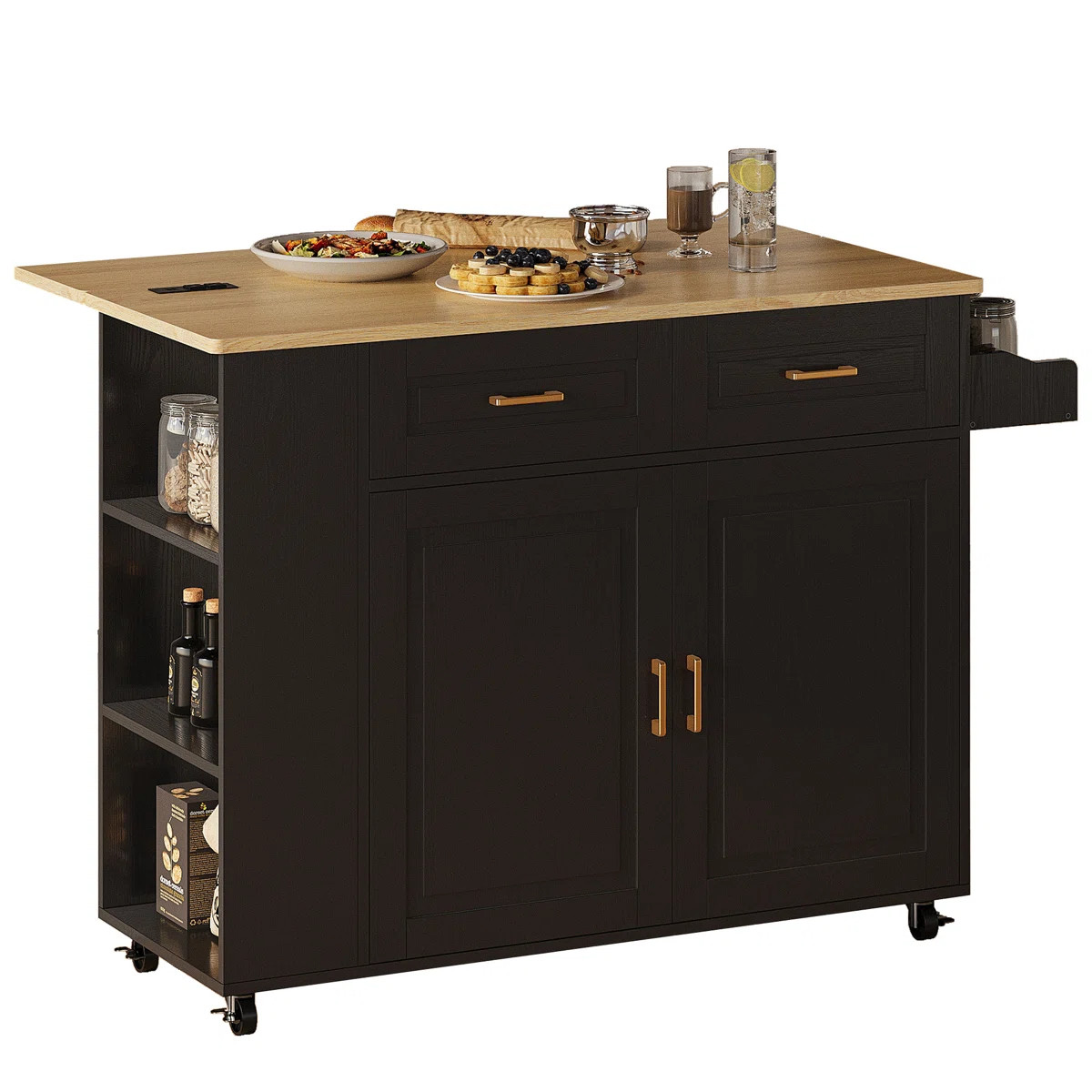 Tieshka 47.2" W Rectangle Kitchen Island with Drawers and Cabinets | Wayfair North America