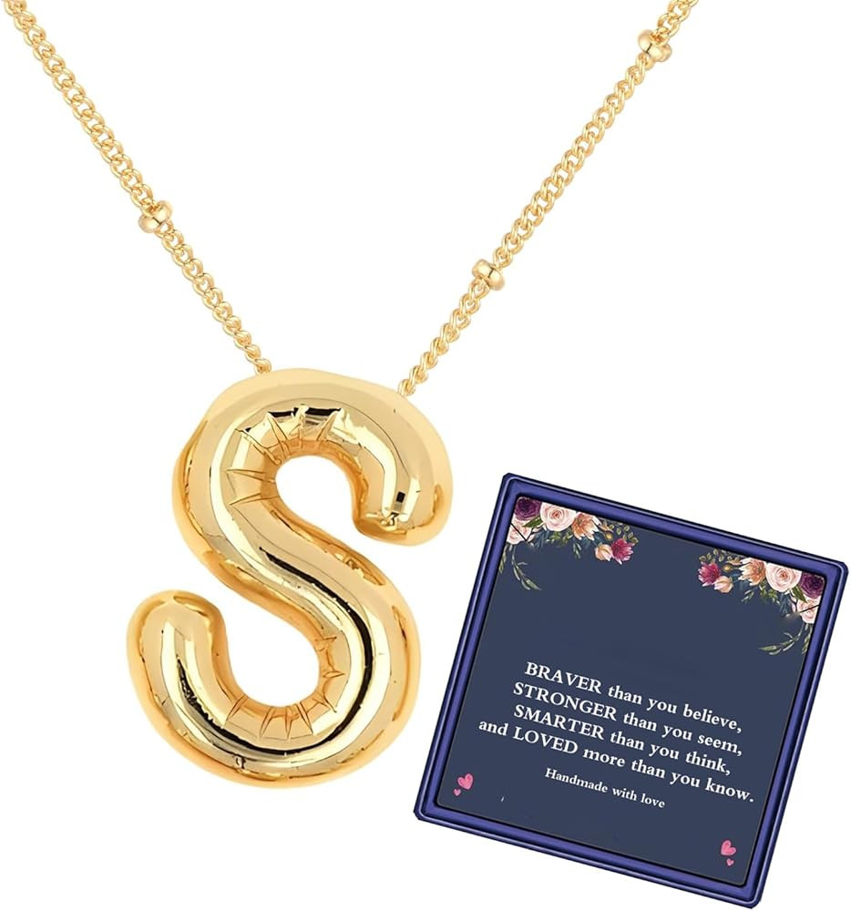 Bubble Letter Necklace For Women,Dainty Balloon Initial Necklaces 18k Gold Plated Chain Pendant A... | Amazon (US)