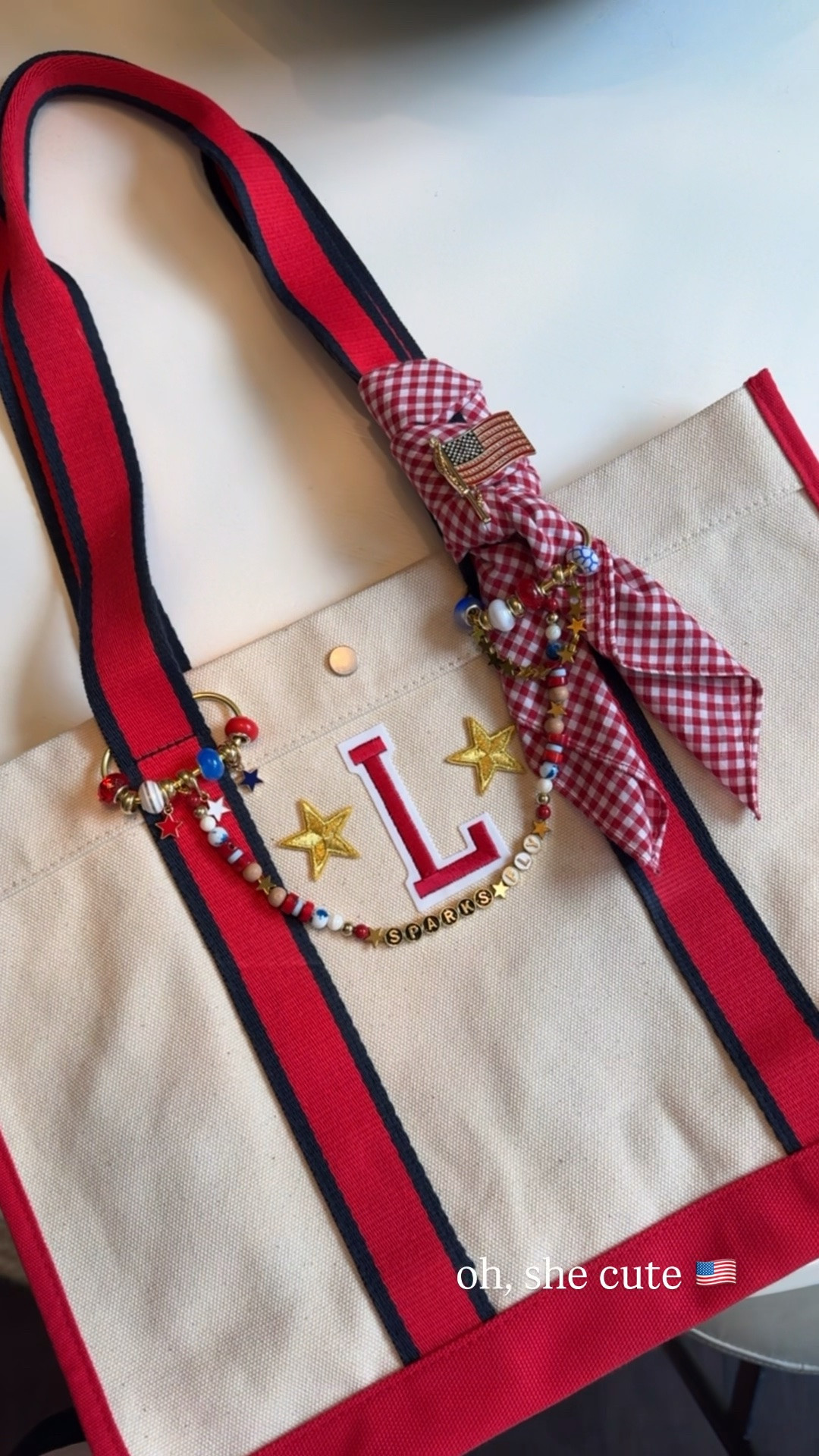 My cute patriotic canvas tote is 59% off today and under $15! Comes in multiple colors and is adorable plain or embellished like I did mine 😜 perfect for Memorial Day, 4th of July, or the whole summer! Boat tote red white and blue bag beach bag

#LTKSeasonal #LTKSaleAlert #LTKTravel