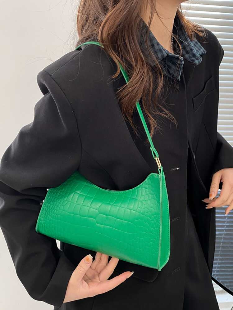 Crocodile Embossed Baguette Bag | SHEIN