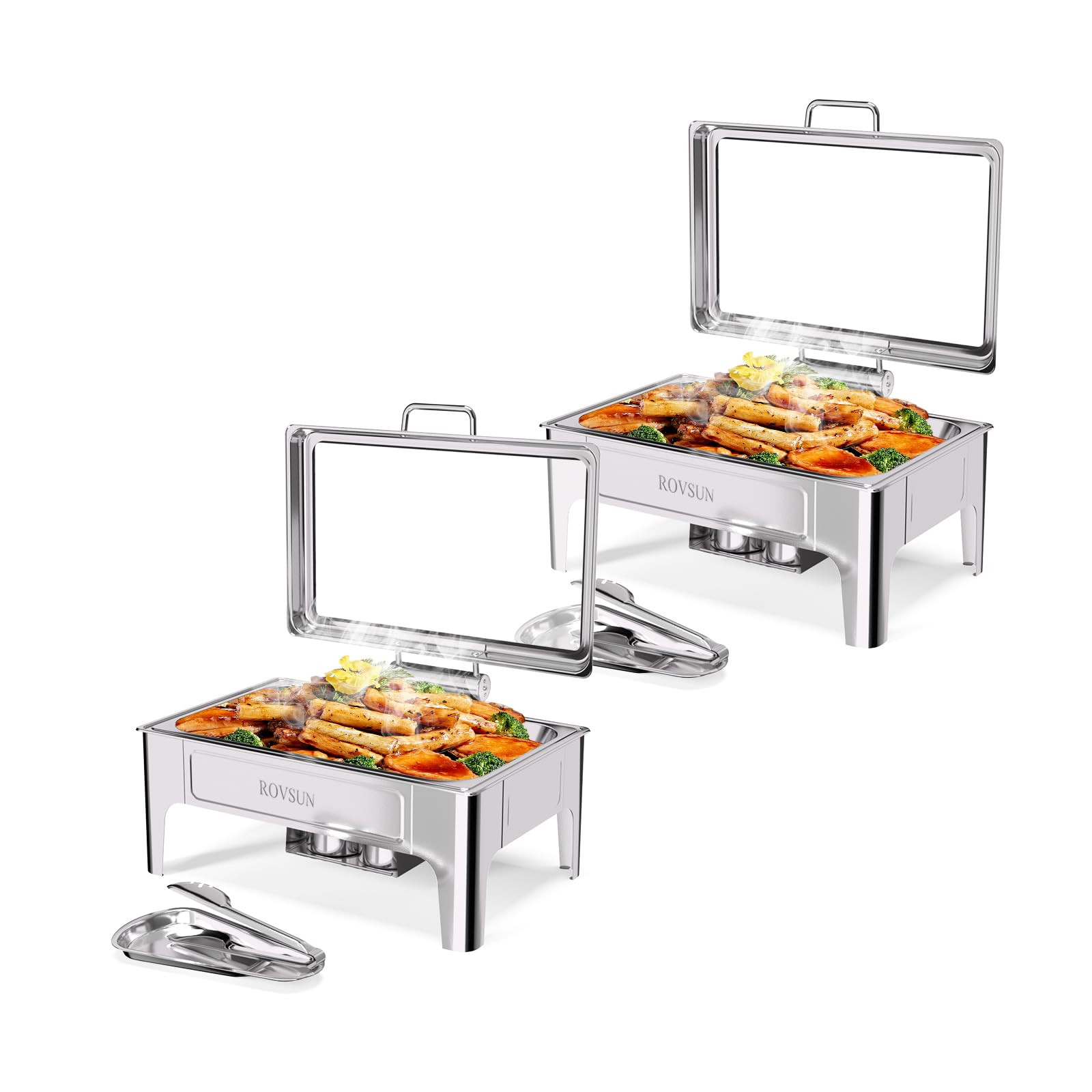ROVSUN 9QT 2 Pack Roll Top Chafing Dishes for Buffet, Chafing Dish Buffet Set, Rectangular Stainl... | Amazon (US)