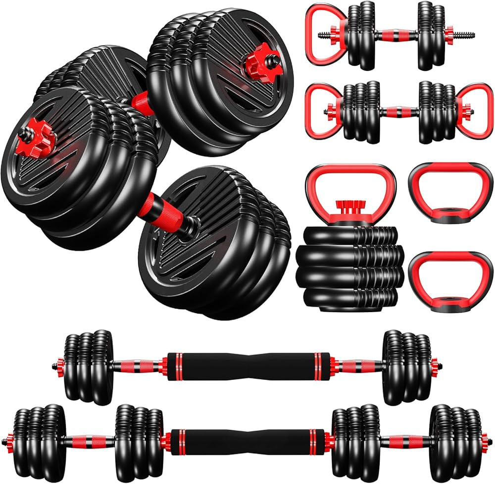 4-in-1 Adjustable Weight Dumbbell Set - Premium Home Gym Equipment with Dumbbell, Barbell, Kettle... | Amazon (US)