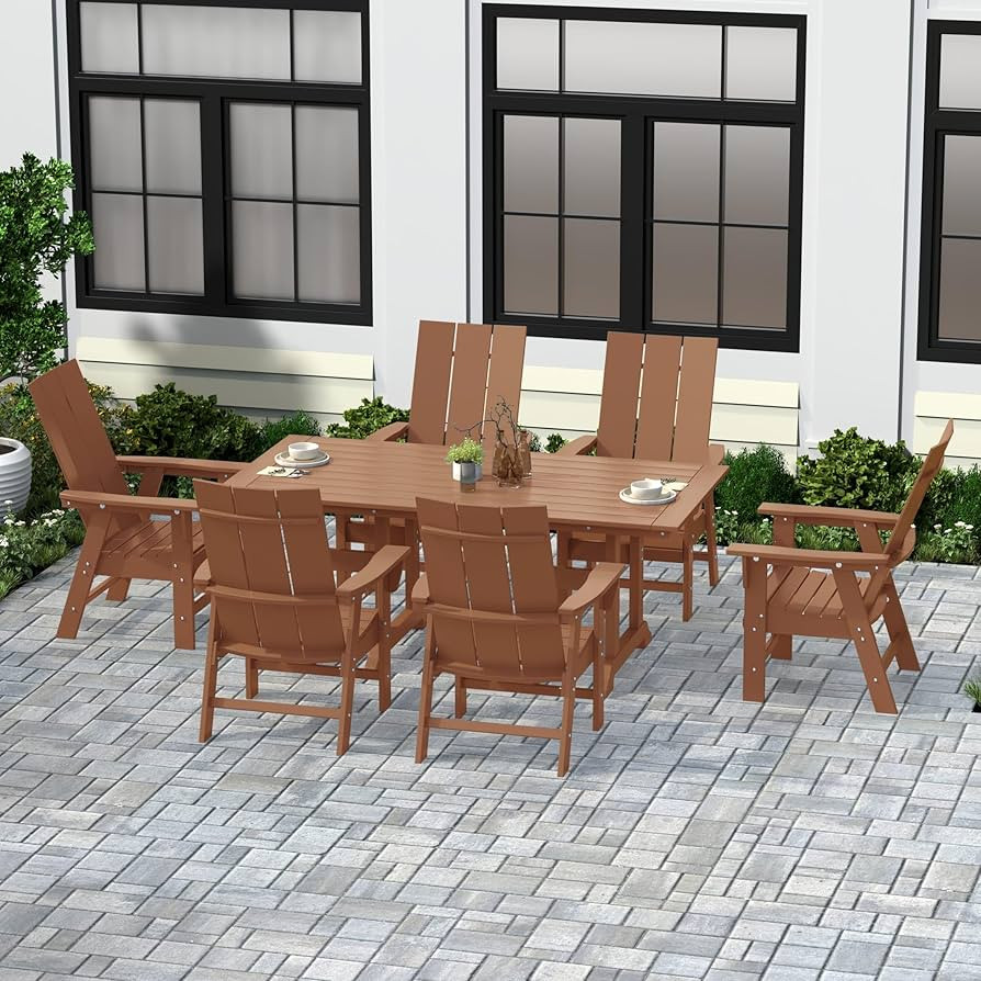 WestinTrends Ashore 7 Pieces Adirondack Outdoor Dining Set, All Weather Poly Lumber Slatted Moder... | Amazon (US)