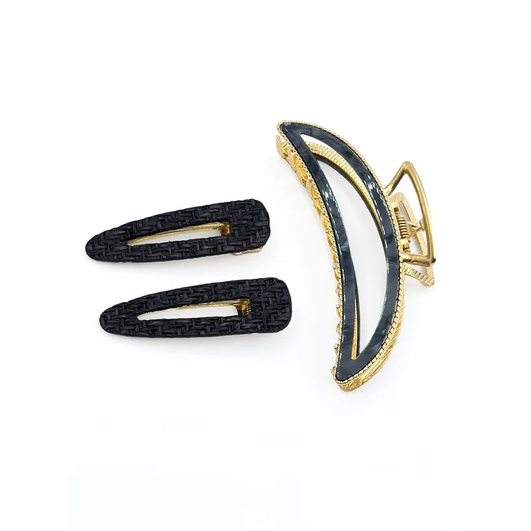 Time and Tru Women's Hair Clip and Claw Set, 3 Pack, Black | Walmart (US)