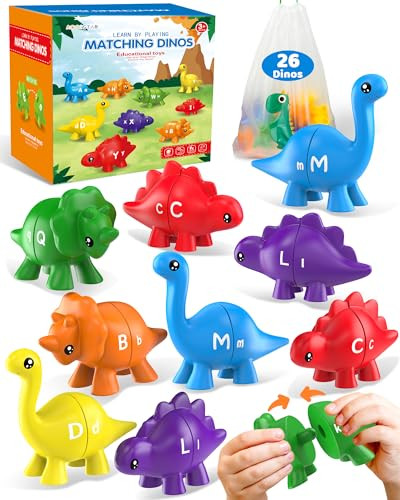26PCS Dinosaur Alphabet Learning Toys for Toddlers 2-4, Montessori Educational Toys Gifts for 2 3 4 Year Old Boy Girl, Double Sided ABC Matching Game, Preschool Activities Fine Motor Toys for Kids 3-5 | Amazon (US)