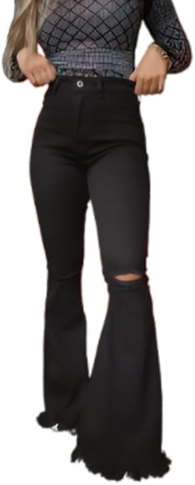 Willow Boutique Farrah Distressed High Waisted Flares | Amazon (US)