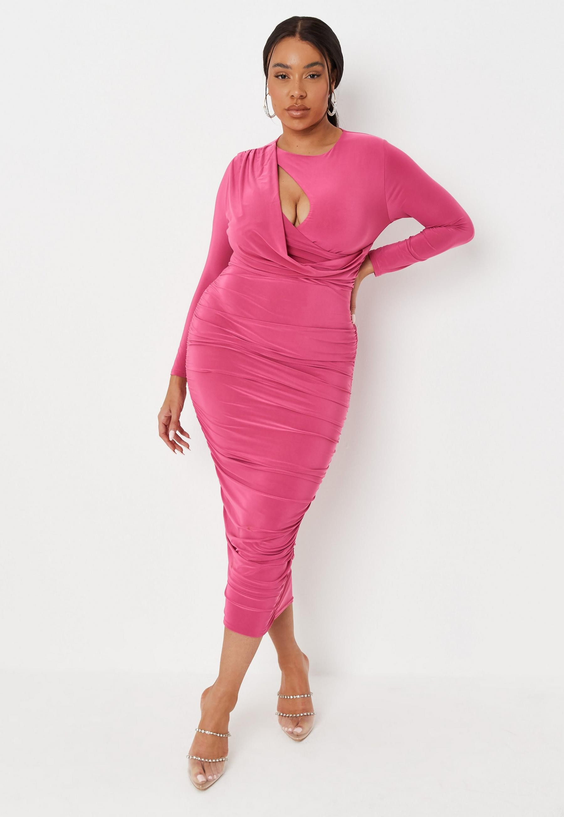 Missguided - Plus Size Blush Slinky Ruched Midaxi Dress | Missguided (US & CA)