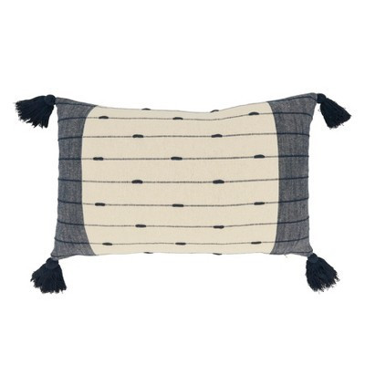 Saro Lifestyle Tassel Trim Stripe Throw Pillow Cover, Blue, 12"x20" | Target