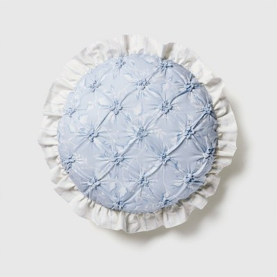Round Ruffle Throw Pillow Blue Floral | Target