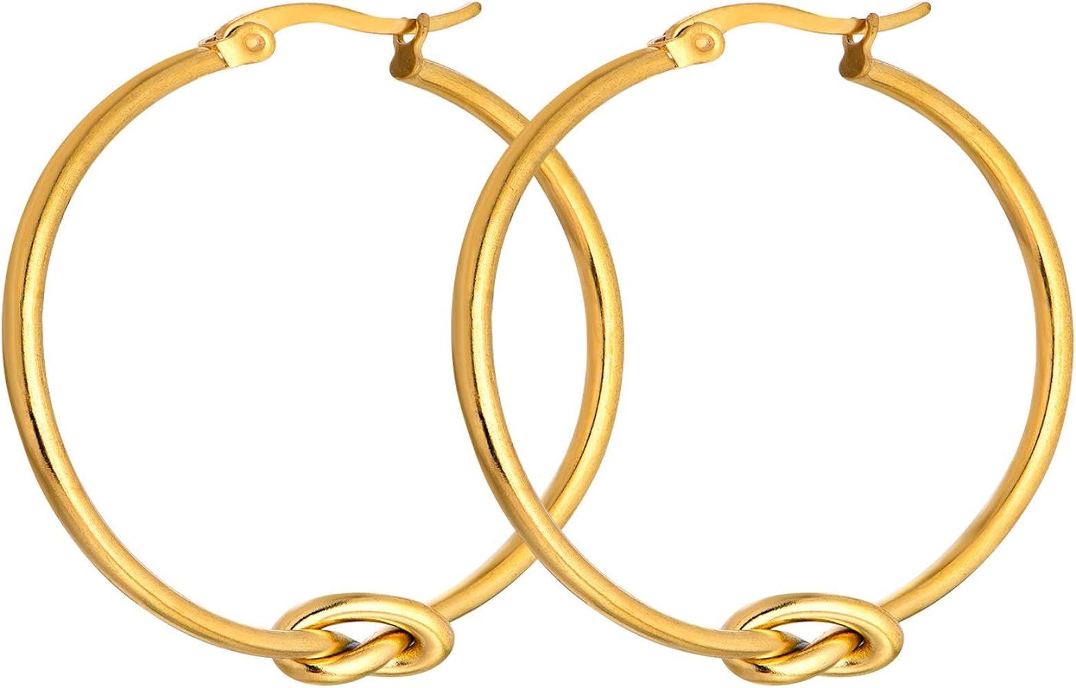 YL Jewelry Gold Hoop Earrings Stainless Steel Dangle Earrings Round Knot Earrings for Women 25mm ... | Amazon (US)