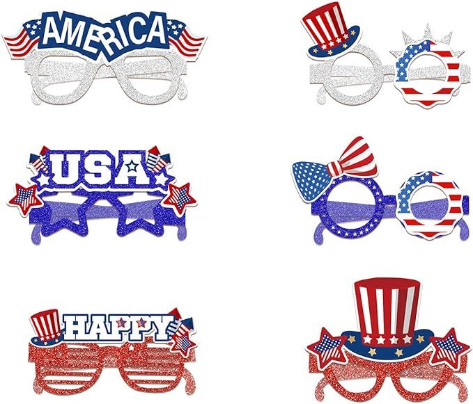 American Flag USA Patriotic Eyeglasses 12 Pcs Fancy 4th of July Party Paper Glasses Independence ... | Amazon (US)