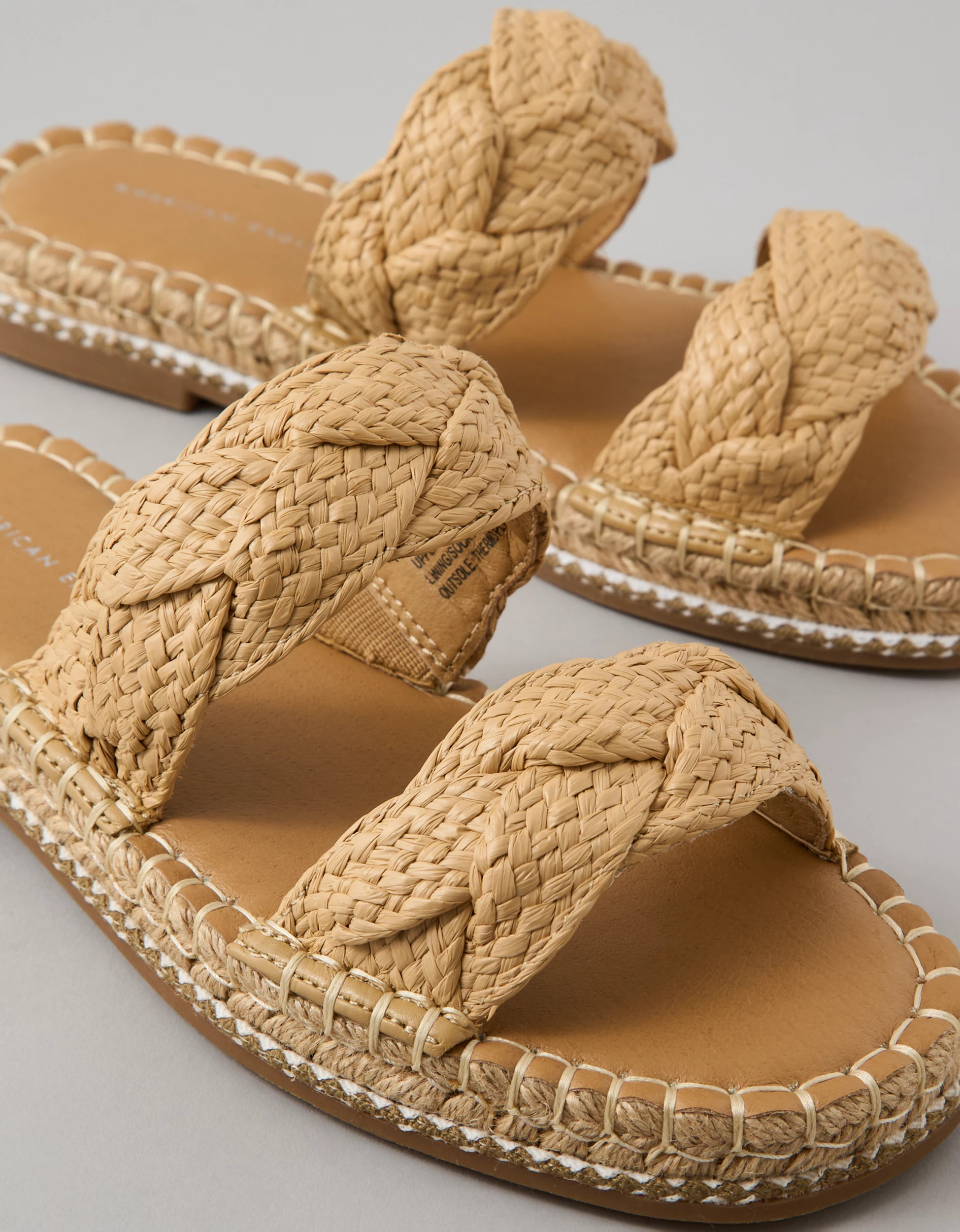 AE Double Strap Raffia Slide Sandal | American Eagle Outfitters (US & CA)