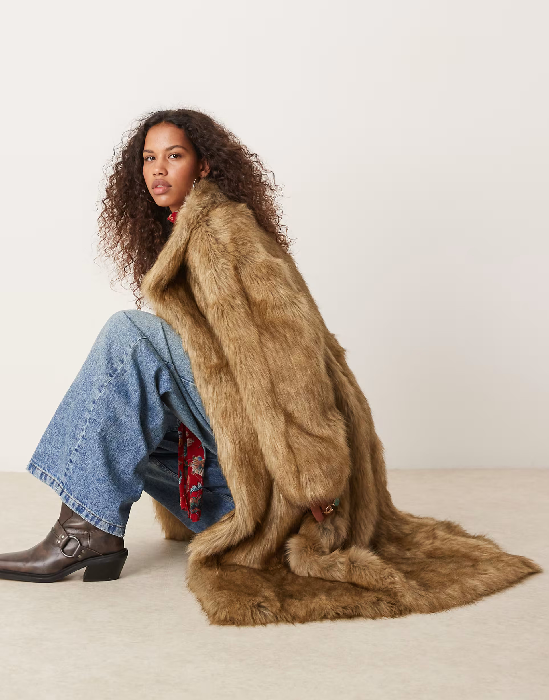 Free People faux fur maxi coat in sandy beige | ASOS (Global)