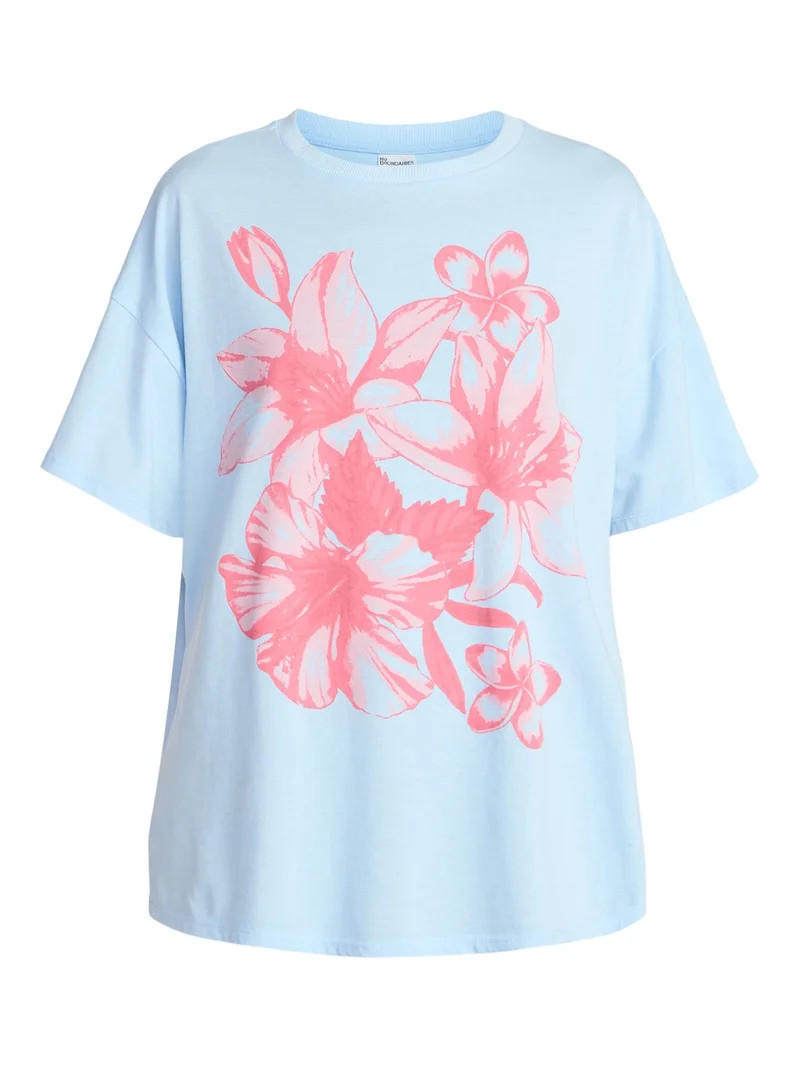 No Boundaries Washed Graphic Boyfriend Tee, Women's XXS-XXL | Walmart (US)