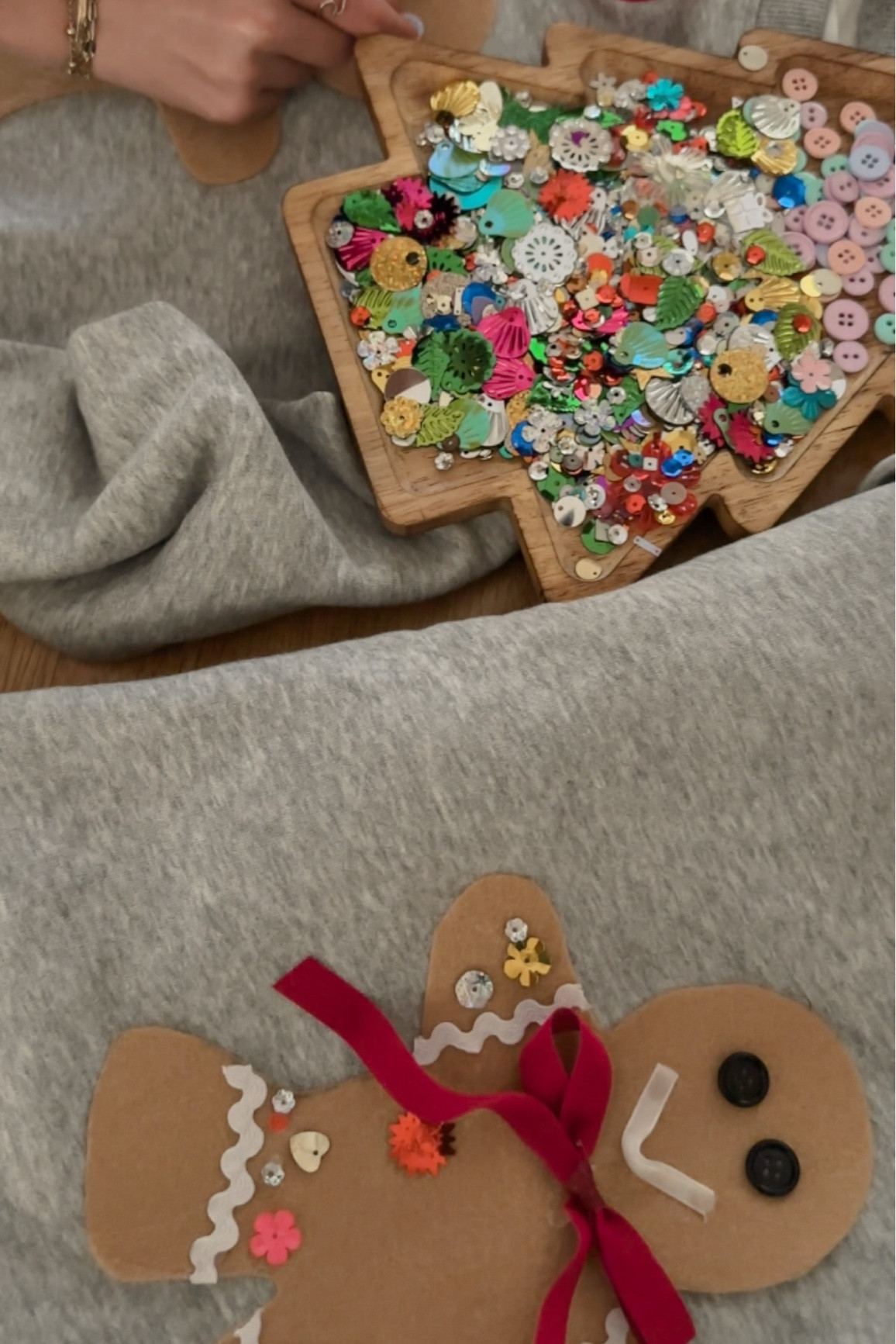 Girl’s night idea- make your own gingerbread sweatshirt 🎄🎀 You’ll iron your felt on with the heat n bond. You can embellish however you’d like! This cookie cutter was the perfect size! 

#LTKParties #LTKHoliday #LTKSeasonal