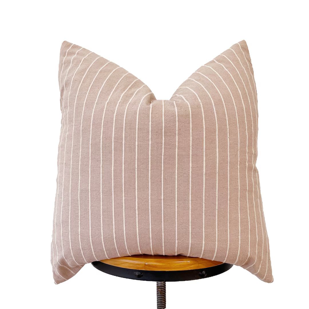 Chiangmai Native Cotton Pillow Cover, Blush Pink and Cream Striped Pillow, Modern Farmhouse Pillo... | Etsy (US)