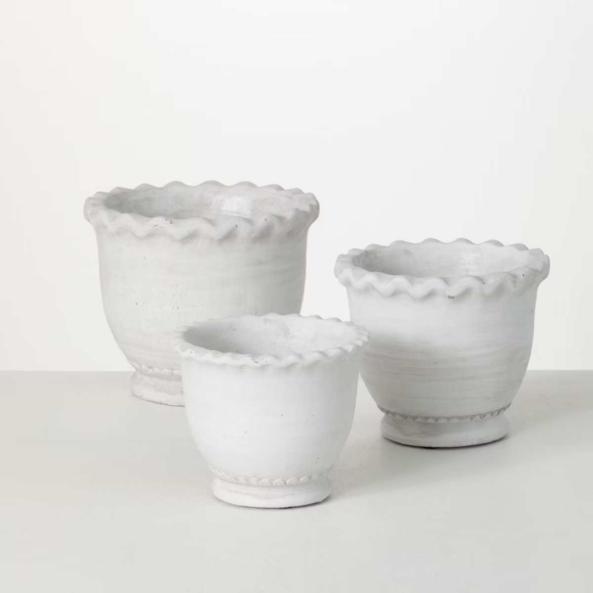 Sullivans White Scalloped Edge Ceramic Planter Set of 3, 6.5"H, 6"H & 5"H White | Target