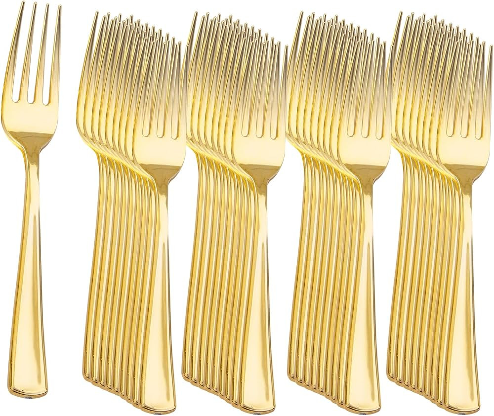 Liacere 360Pcs Gold Plastic Forks - Heavyweight Forks - 7 Inch Heavy Duty Gold Disposable Forks- ... | Amazon (US)
