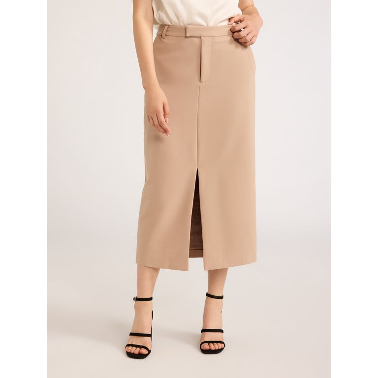 Scoop Women’s Ultimate Crepe Front Slit Midi Skirt, Sizes 0-20 | Walmart (US)
