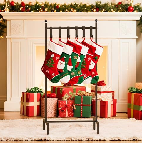 6 Hook Christmas Stocking Holder Stand for Floor, Free Standing Stocking Rack, Small Stocking Stand for Christmas Decor, Metal Holiday Decor Hanger Display with Stable Base and Adjustable Feet | Amazon (US)