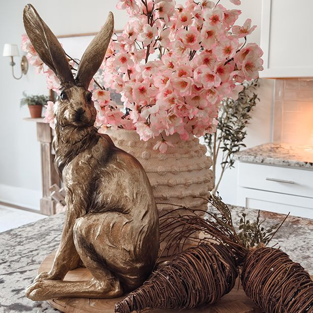Gold Finish Standing Rabbit Figure | Antique Farm House