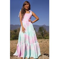 Boho Tie Dye Peasant Maxi Dress, Spring Dress For Women, Beach Dress, Multiple Pink Green Dress, Gown Dress, Resort Wear, Festival Maxi | Etsy (US)