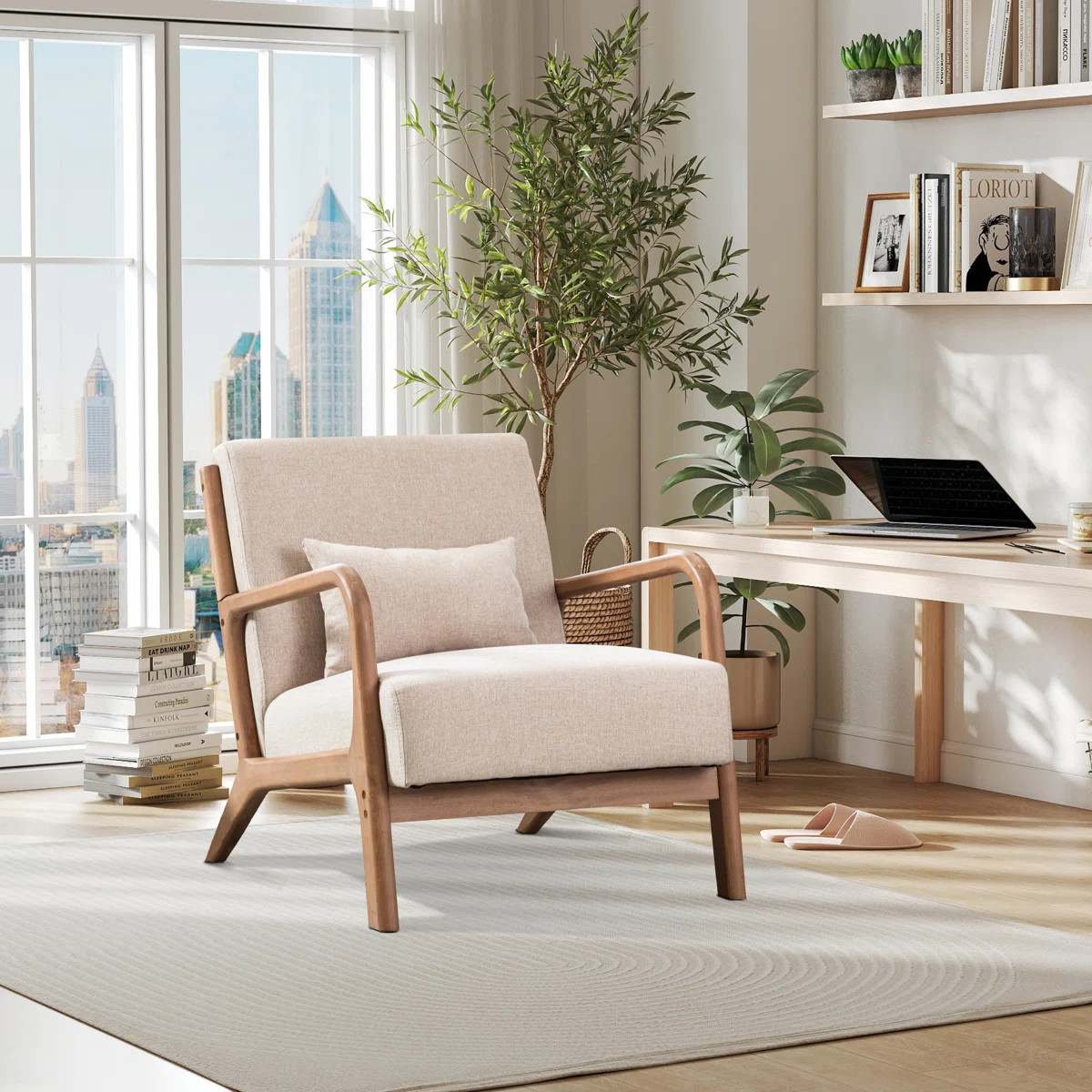 Hertford 26" Wide Mid Century Upholstered Solid Wood Accent Chair with an Extra Pillow | Wayfair North America