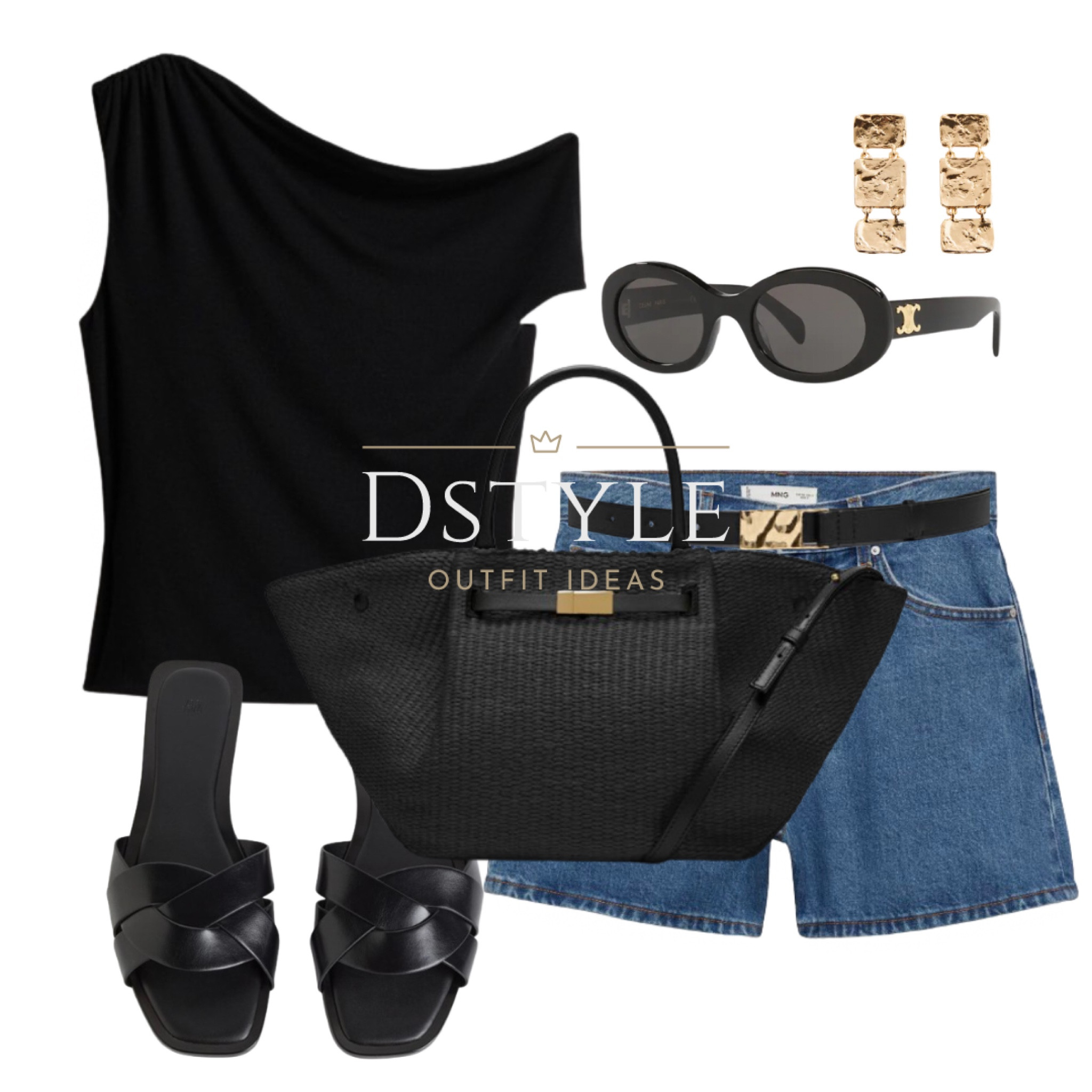 Twist-detail one-shoulder top in black, denim shorts, black slides, black bag- currently on sale, CELINE sunglasses

#LTKsalealert #LTKSeasonal #LTKworkwear