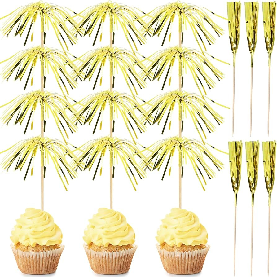 200Pcs Gold Cupcake Toppers, New Years Firework Cocktail Picks Gold Party Table Decorations Firew... | Amazon (US)