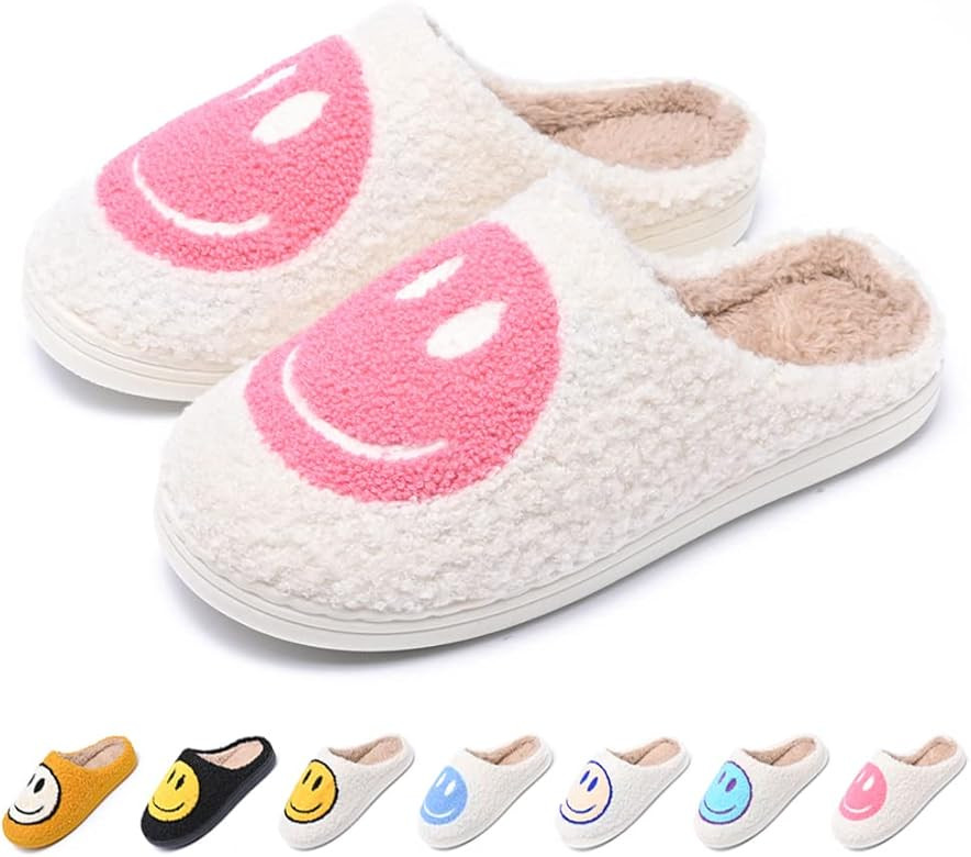 AIMINUO Women's Men's Retro Preppy Happy Face Slippers Comfy Warm Plush Slip-On House Slipper for... | Amazon (US)