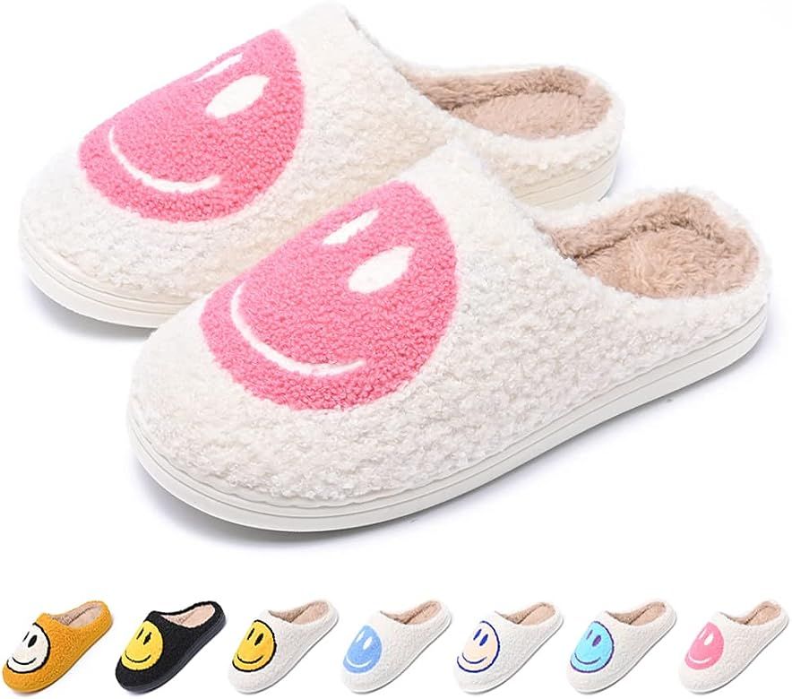 AIMINUO Women's Men's Retro Preppy Happy Face Slippers Comfy Warm Plush Slip-On House Slipper for... | Amazon (US)