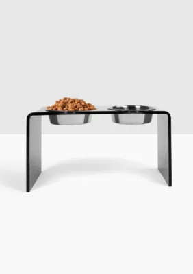 hiddin Tall Smoke Grey Double Bowl Elevated Pet Feeder, 6.5 cups, Gold | Belk