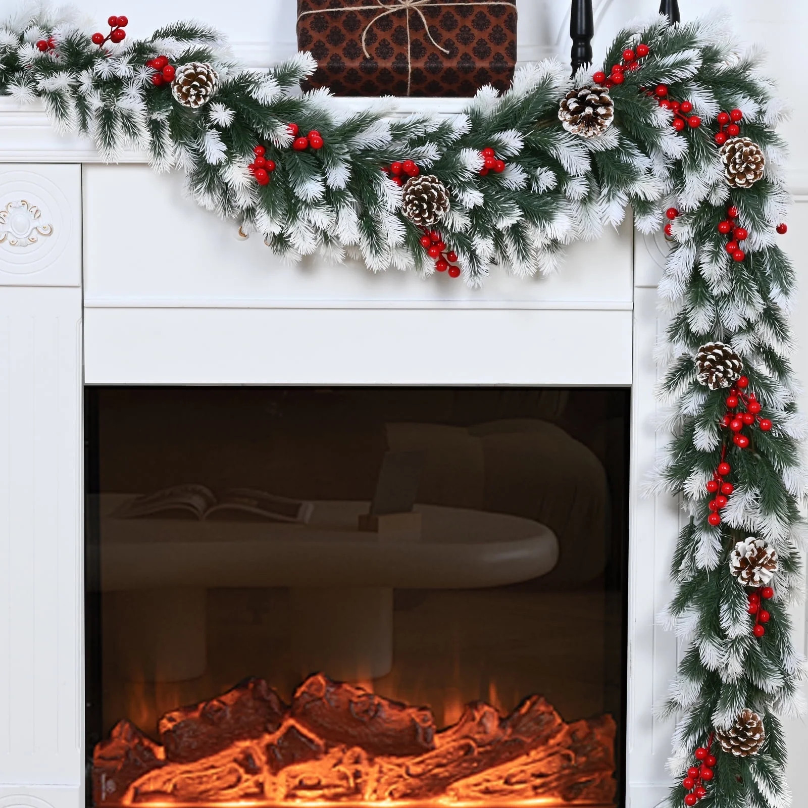 Lyacmy 6FT Christmas Garland for Mantel with Pine Cones Red Berries, Artificial Norfolk Pine Garl... | Walmart (US)