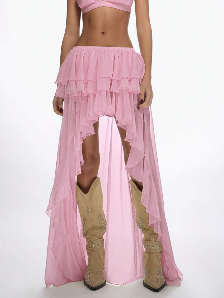 MISSGUIDED Ruffle Tiered High Low Waterfall Maxi Skirt Festival Boho Chic Western Concert Dance Performance Party Evening Special Occasion Wear | SHEIN