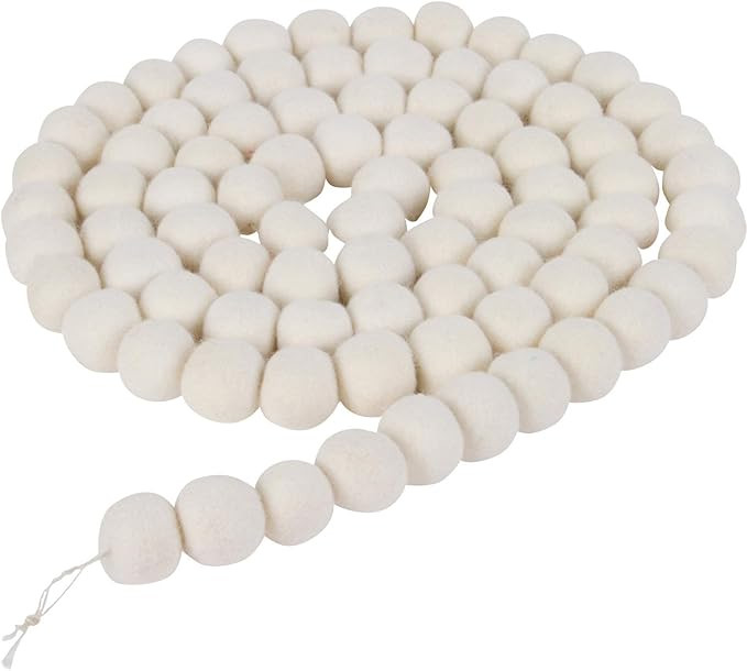 7 Foot White Wool Felt Ball Pom Pom Garland - Vintage Christmas Tree Decor Holiday Party Banner D... | Amazon (US)