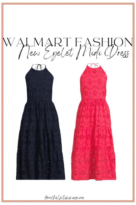 How beautiful are these new eyelet midi dresses on Walmart? New and under $30. It also comes in white! Halter style dress.

Walmart fashion. Eyelet dress. LTK under 50.