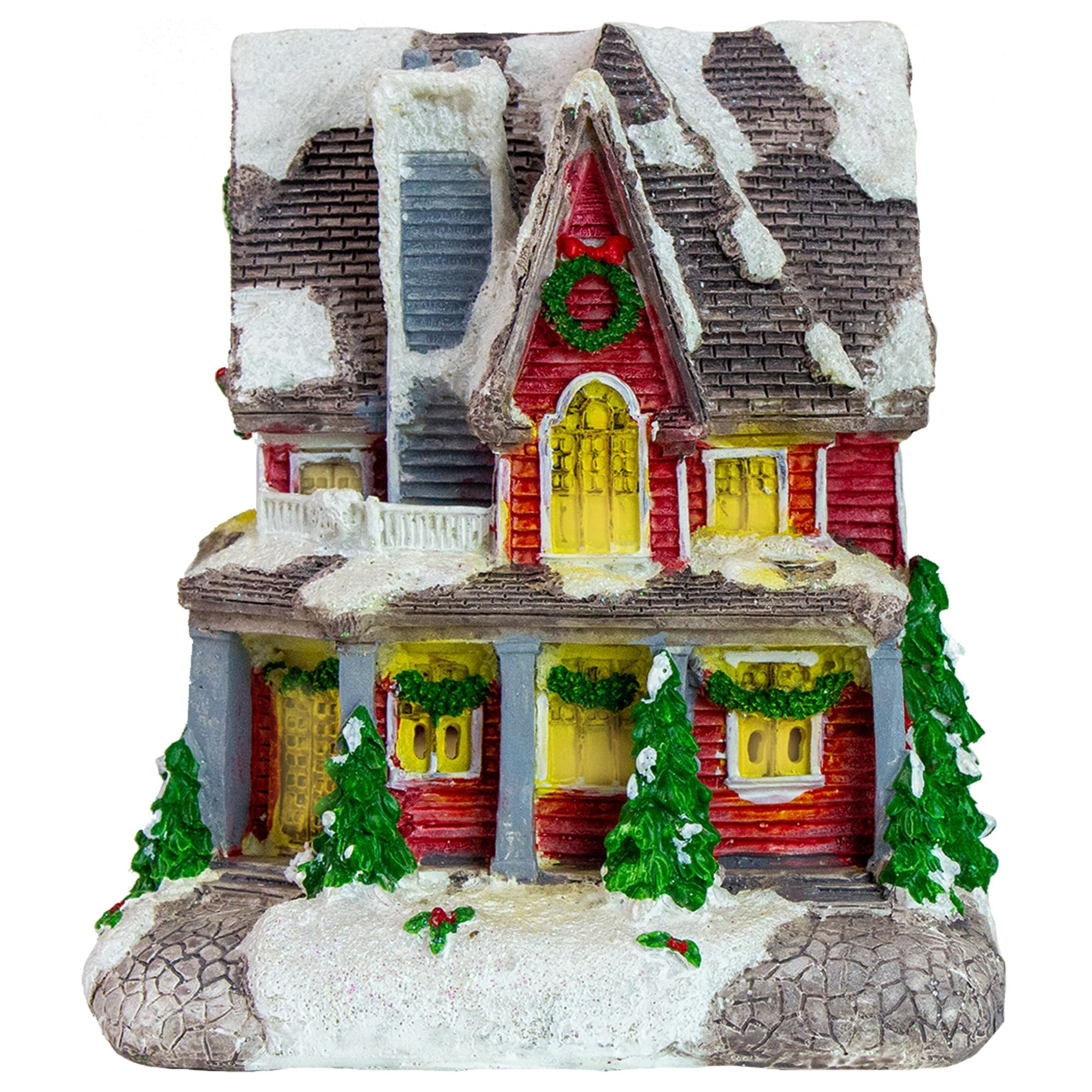 5" Red LED Lighted Snowy House Christmas Village Decoration | Bed Bath & Beyond