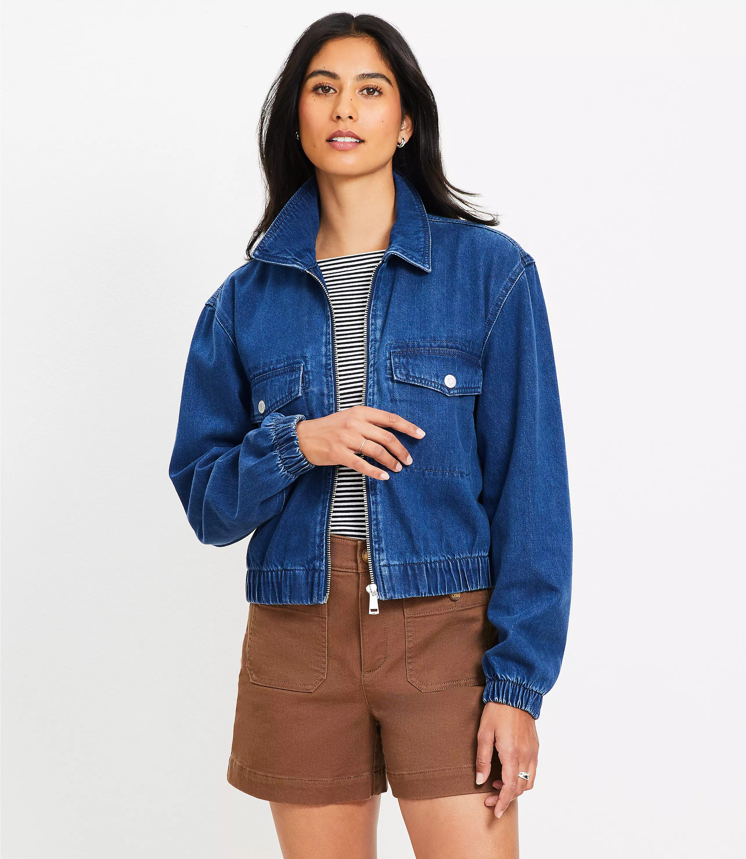 Petite Denim Bubble Jacket in Classic Mid Wash | LOFT