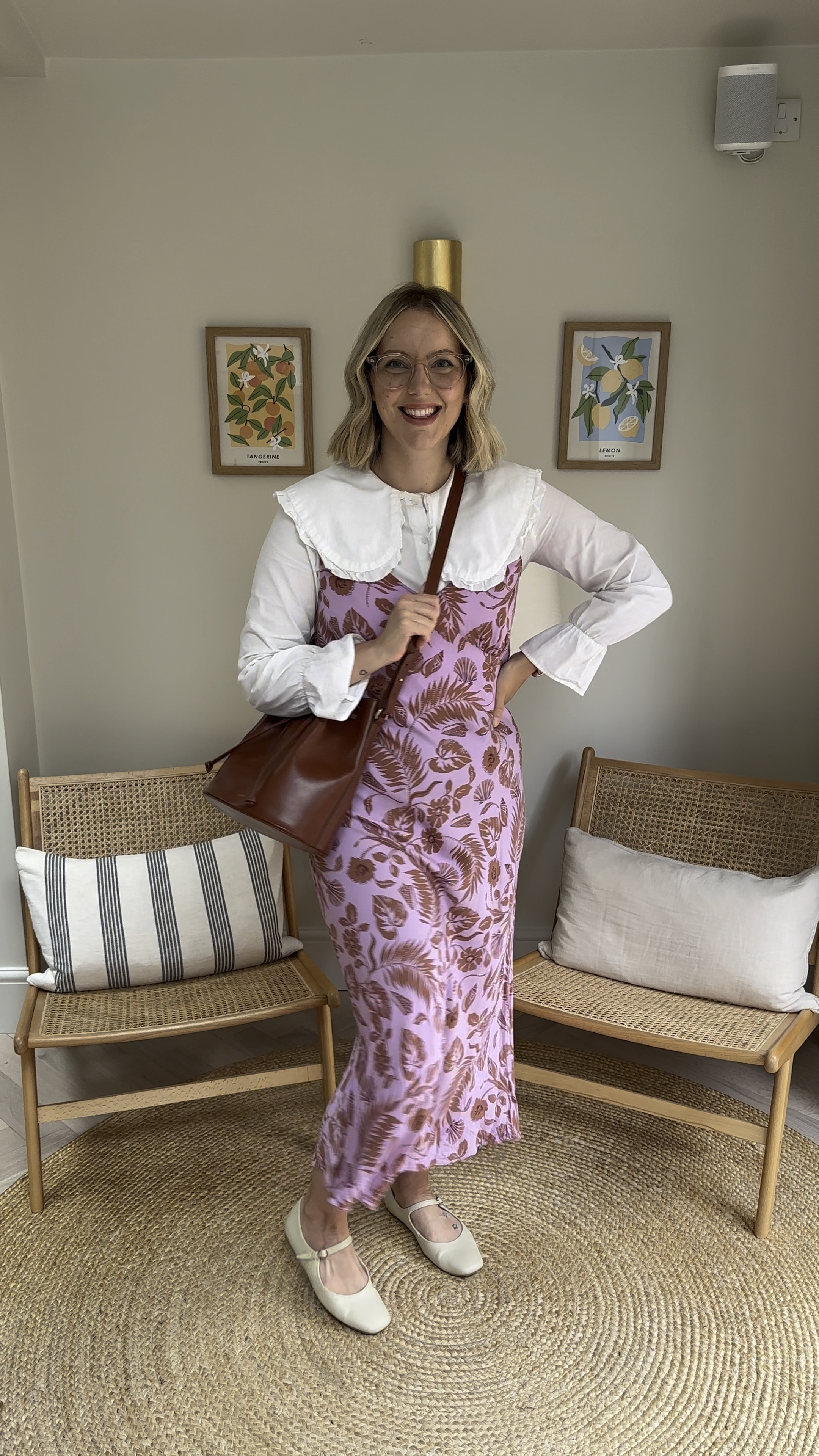 The perfect layering, summer office outfit. Get your summer dresses out girls and pop a smart blouse/shirt underneath. 
M&S Shoes, Oliver Bonas Dress (size 12), Pieces shirt via Vinted (size M), Sezane bag and Ace & Tate glasses.

#LTKeurope #LTKworkwear #LTKuk