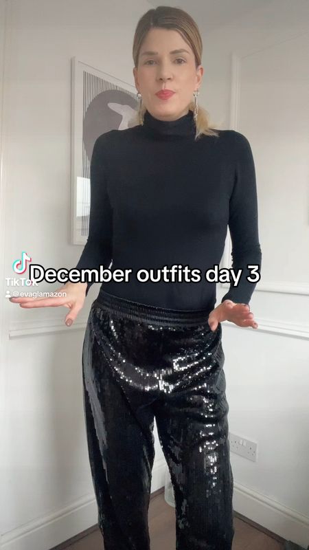 Festive outfits, sequin trousers, black boots, western boots, sezane bag, short black coat, party outfit #LTKGift 

#LTKparties #LTKover40