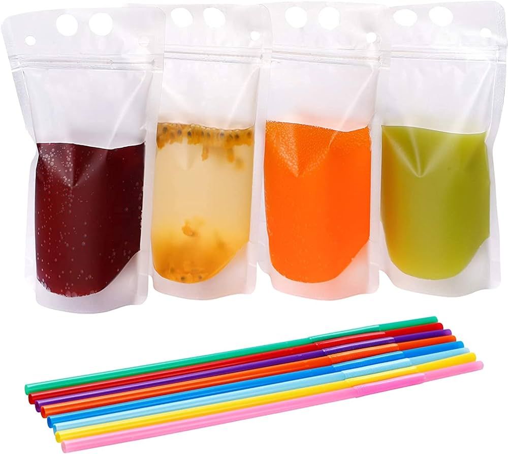 Tomnk 100PCS Drink Pouches for Adults with Straws, Heavy Duty Hand-held Translucent Reclosable Pl... | Amazon (US)
