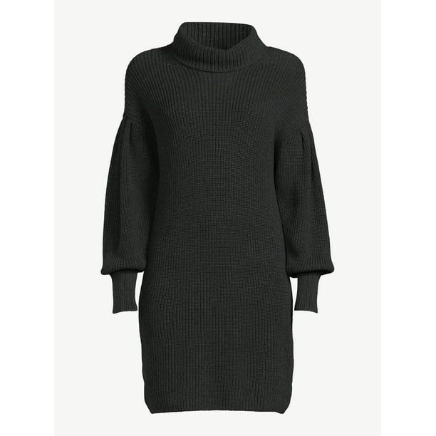 Free Assembly Women's Cowl Neck Pleated Shoulder Sweater Mini Dress - Walmart.com | Walmart (US)