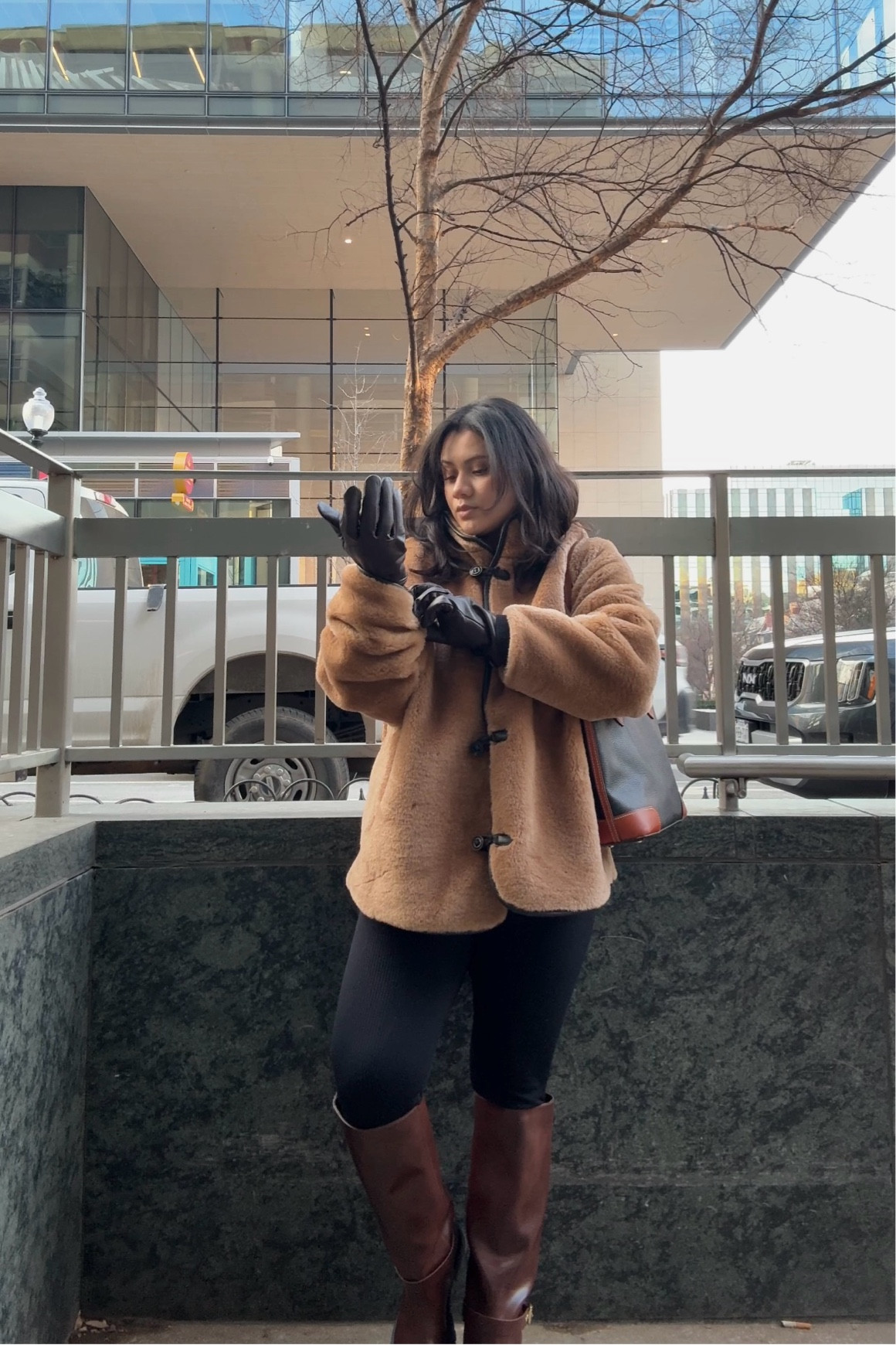 Winter outfit inspo — faux fur jacket, tall brown riding boots, brown leather gloves, leather purse, curtain bangs

#LTKFindsUnder100 #LTKStyleTip #LTKGiftGuide